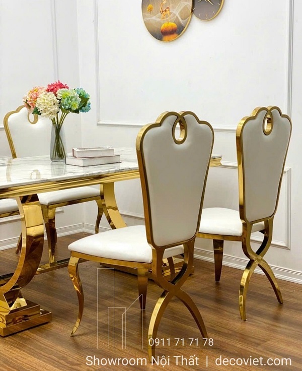 bàn ăn tân cổ điển mặt đá