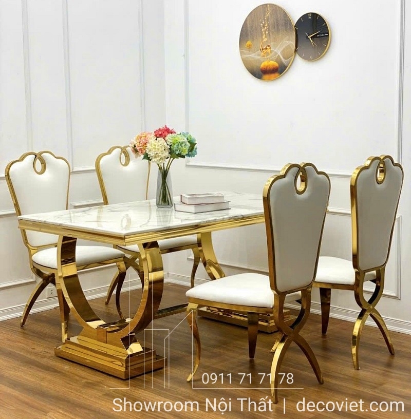 bàn ăn tân cổ điển mặt đá