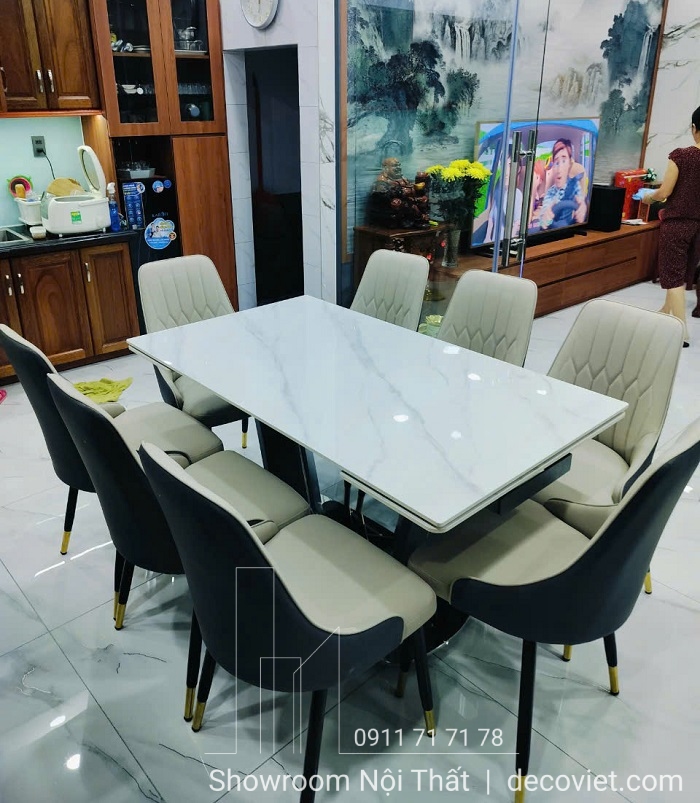 bàn ăn thông minh 12 ghế mặt đá
