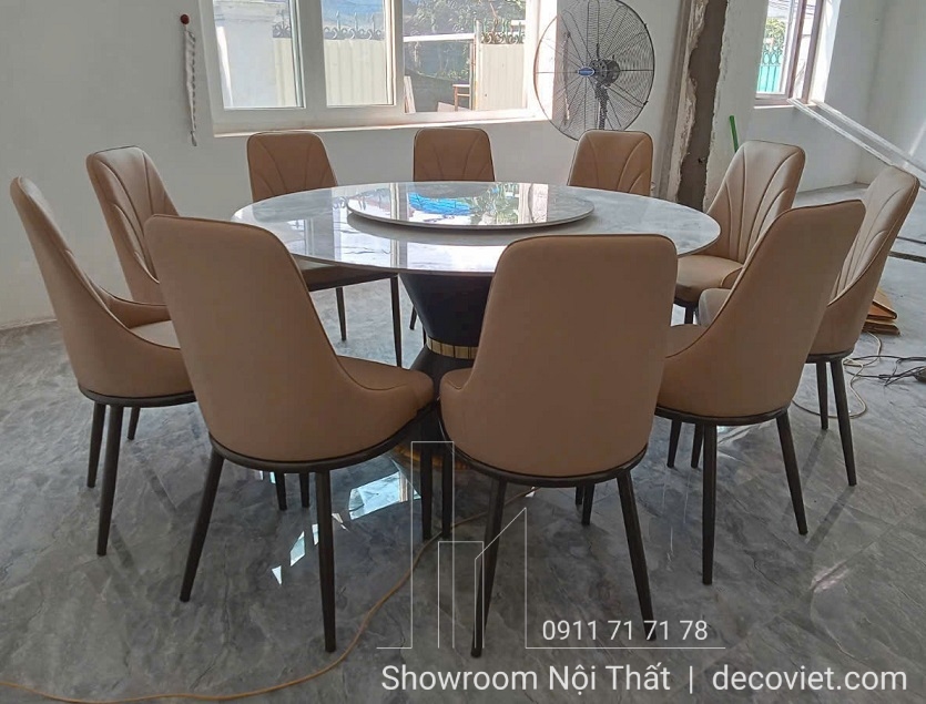 bàn ăn tròn mặt đá 10 ghế hiện đại
