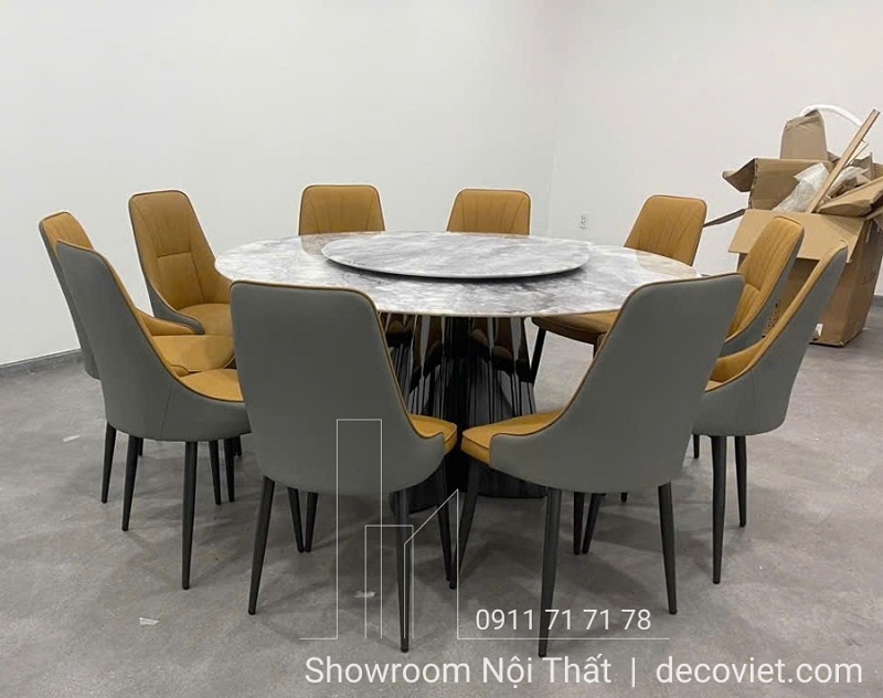 bộ bàn ăn tròn xoay mặt đá 10 ghế