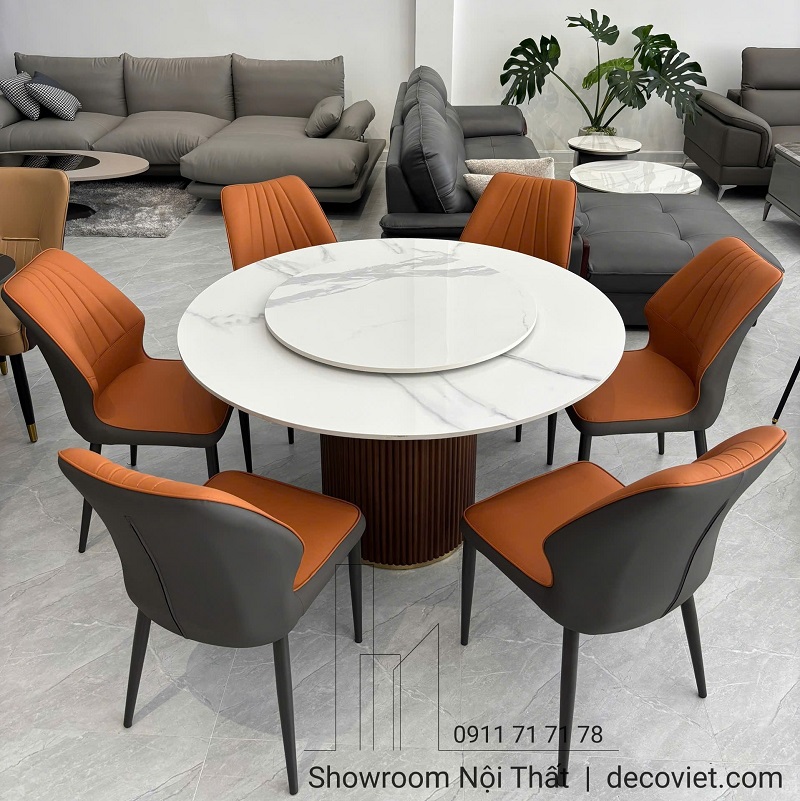 Bàn ăn tròn xoay mặt đá sang trọng