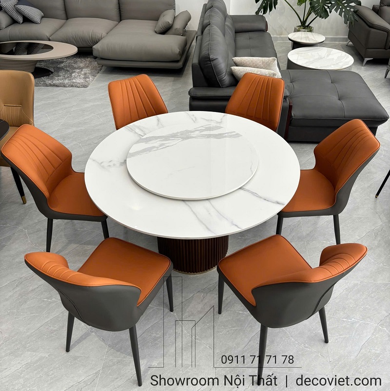 Bàn ăn tròn mặt đá ceramic vân mây đẹp mắt