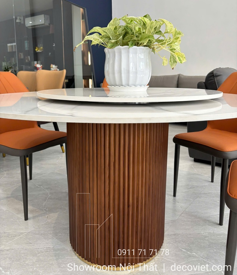 Bộ bàn ăn tròn mặt đá chân gỗ đẹp phù hợp căn hộ chung cư