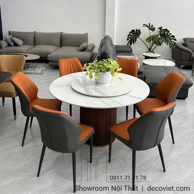 Bộ bàn ăn tròn mặt đá 6 ghế cao cấp 2603S