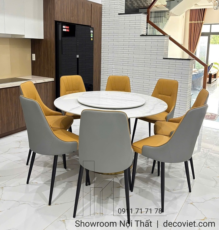 Bộ bàn ăn mặt đá tròn 8 ghế đẹp cho nhà bếp
