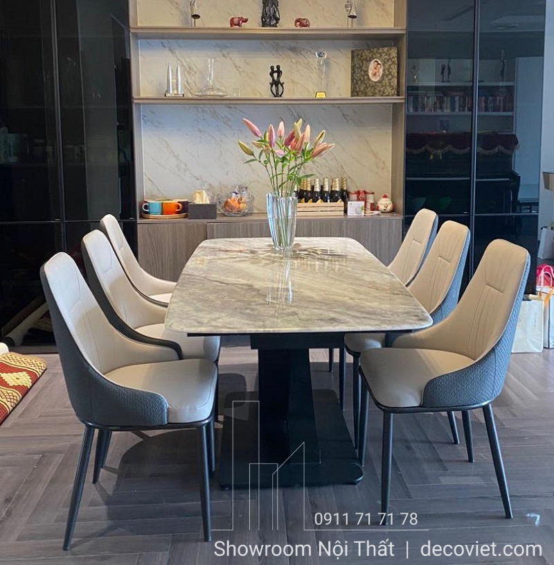 bộ bàn ăn mặt đá 6 ghế đẹp