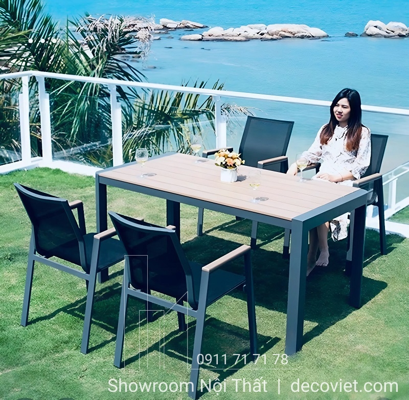 bàn ghế nhôm đúc giả gỗ sân thượng