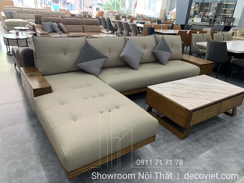 sofa gỗ bọc da hiện đại