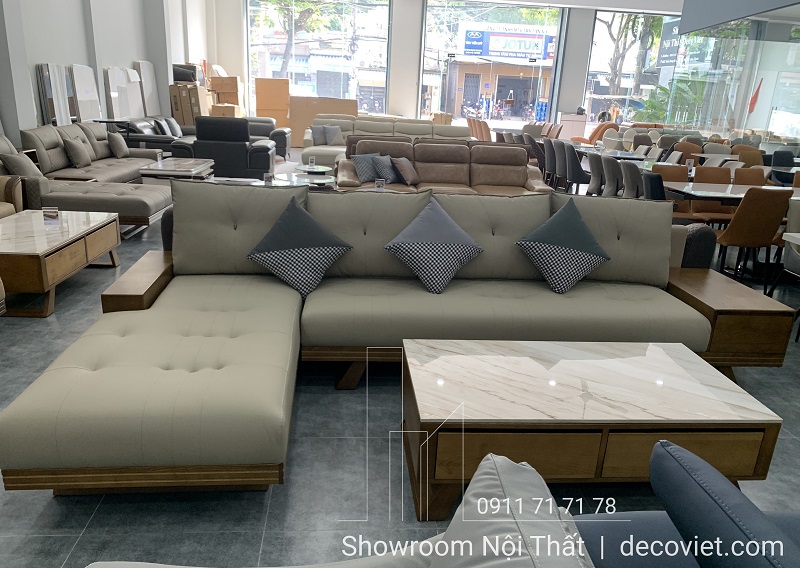 sofa gỗ bọc da cao cấp