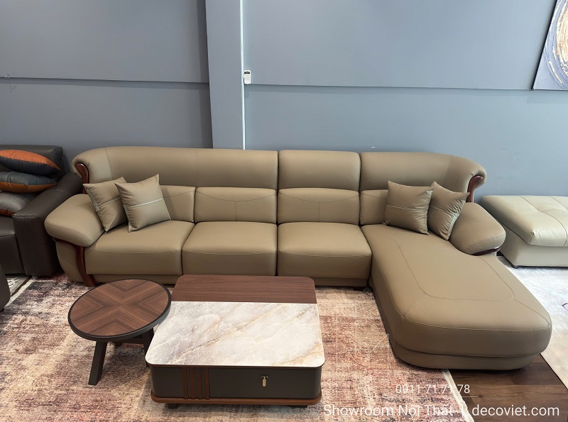 Mẫu sofa gỗ bọc da đẹp hiện đại 1145T sang trọng