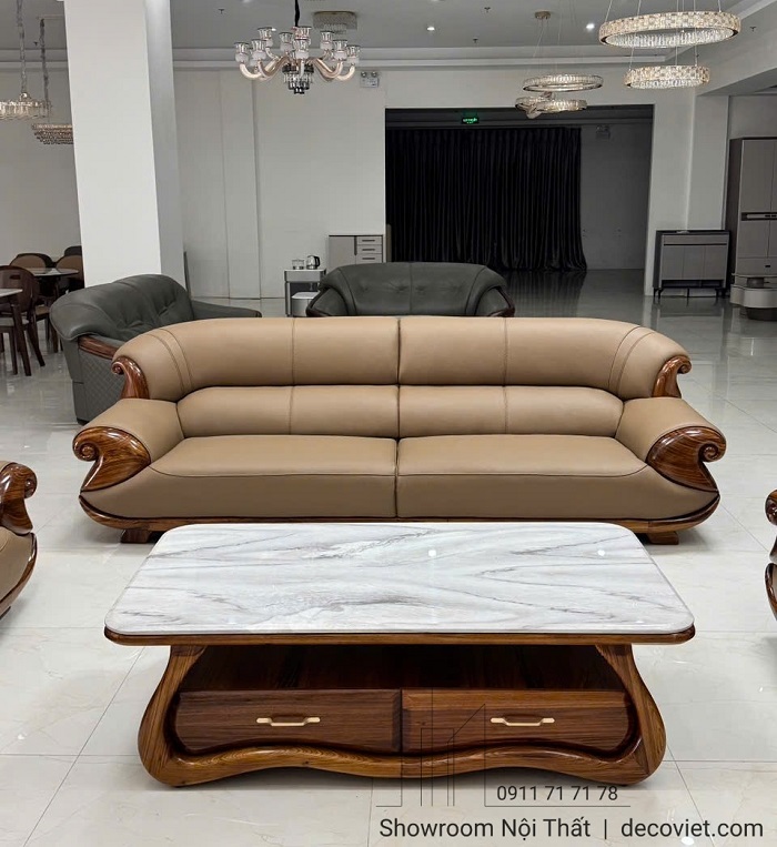 bộ sofa gỗ mun tự nhiên bọc da bò Ý nhập khẩu