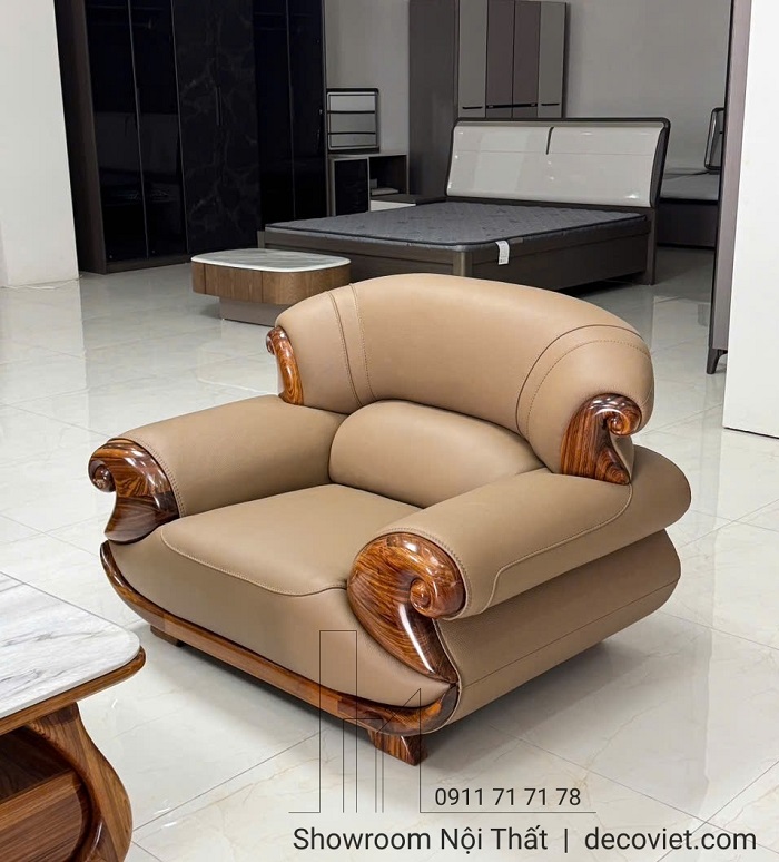 sofa phòng khách gỗ mun cao cấp bọc da bò Ý