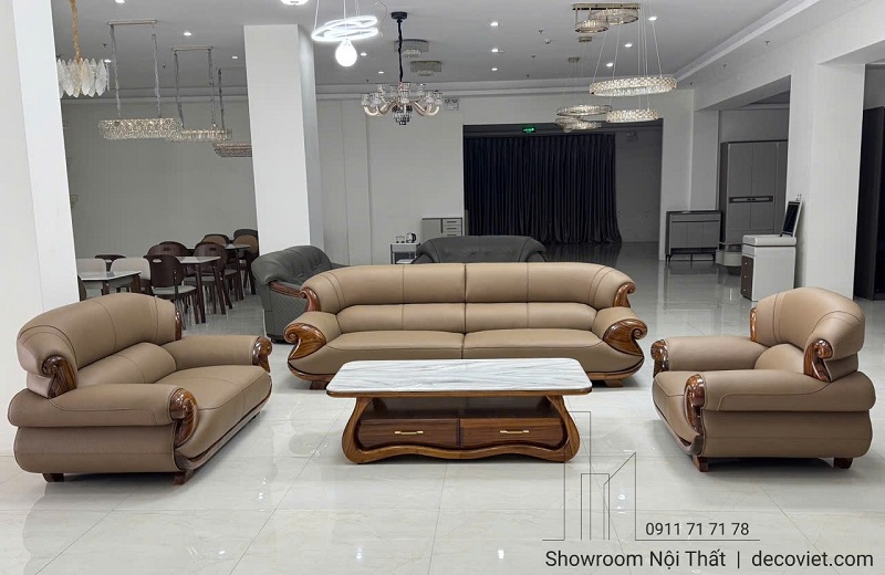 sofa gỗ mun da bò Ý nhập khẩu cao cấp 1106T sang trọng