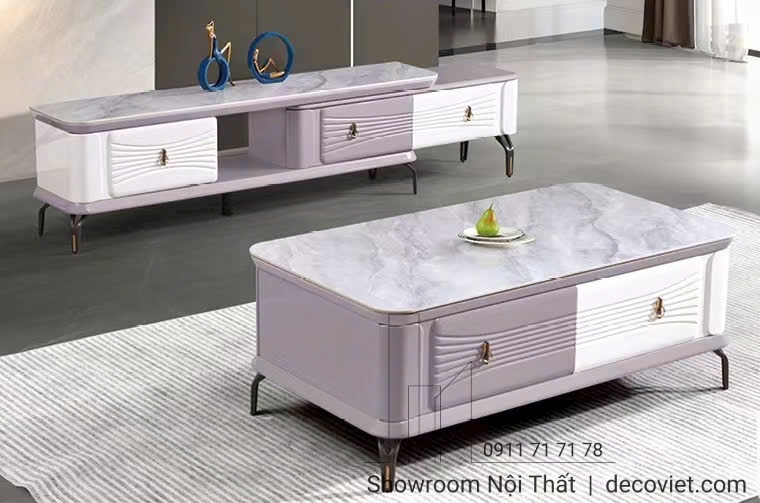 set bàn trà kệ tivi mặt đá nhập khẩu