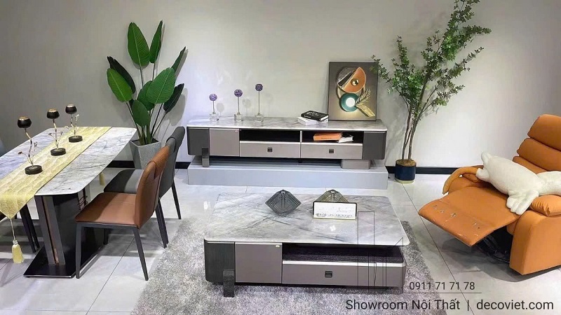 Combo Kệ Tivi Bàn Trà Mặt Đá 102T thiết kế đồng bộ, kệ tivi rộng rãi, bàn trà mặt đá sang trọng cho phòng khách hiện đại