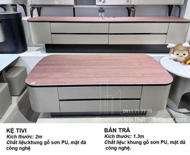 Combo Kệ Tivi Bàn Trà Nhập Khẩu 103T đồng bộ sang trọng, mặt đá hiện đại, tiện nghi cho phòng khách cao cấp