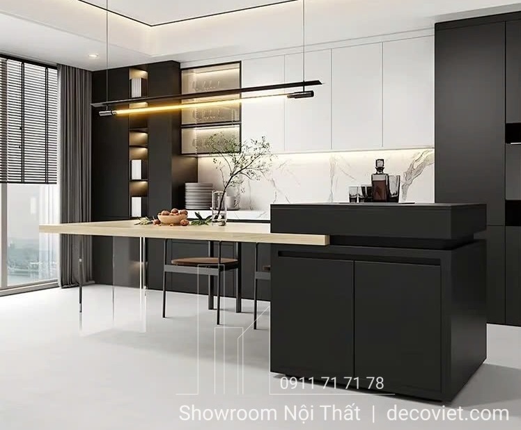 bàn ăn kết hợp bàn đảo bếp