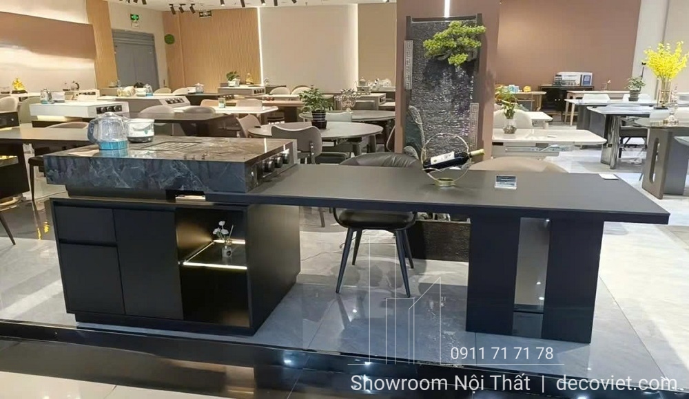 Đảo Bếp Kết Hợp Bàn Ăn Cao Cấp 2662S với bề mặt đá vân mây sang trọng cùng mặt gỗ nhẵn mịn, dễ lau chùi và cực kỳ thẩm mỹ