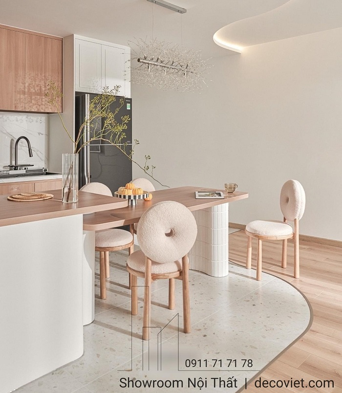 Bàn đảo bếp kết hợp bàn ăn gỗ công nghiệp cao cấp