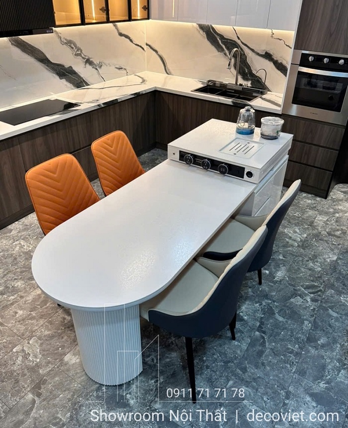 đảo bếp kết hợp bàn ăn kéo dài