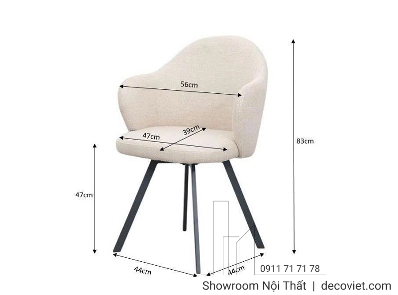 ghế ngồi bàn ăn bọc vải xoay 360 độ phong cách tối giản