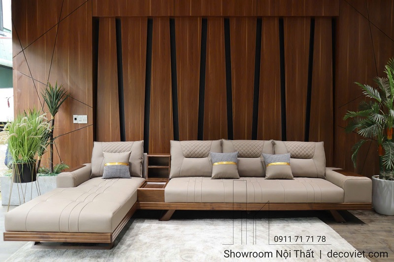 Sofa gỗ hiện đại cao cấp thiết kế chữ L sang trọng