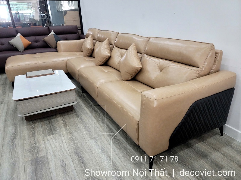 sofa da góc L rộng rãi cho nhà phố và chung cư