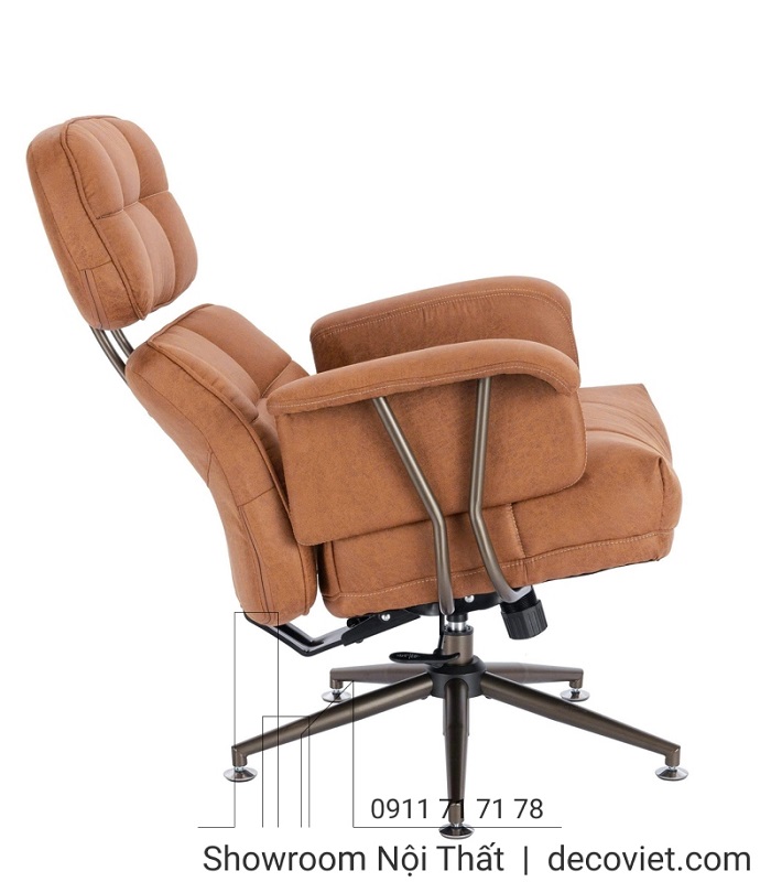 Ghế văn phòng bọc da màu nâu caramel sang trọng và tinh tế.