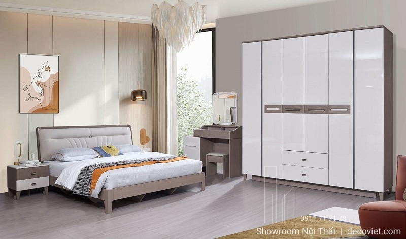 bộ nội thất phòng ngủ: giường ngủ, tủ quần áo nhập khẩu hiện đại