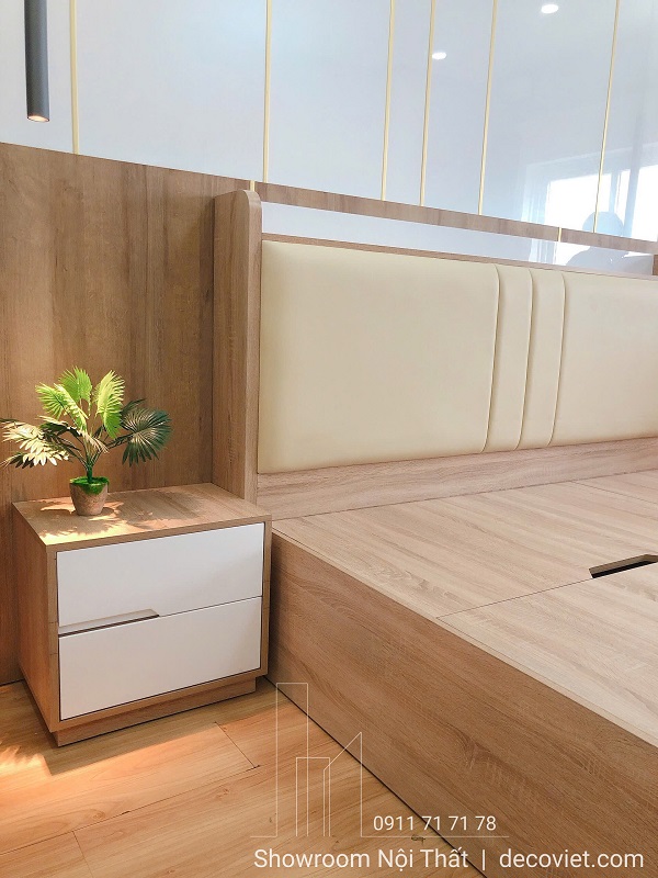 Giường ngủ hộc kéo 25T kết hợp tủ đầu giường đồng bộ đẹp mắt