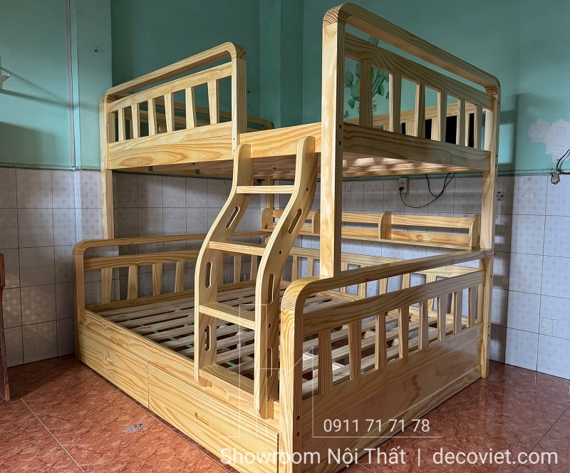 Giường tầng gỗ thông 1m8, phù hợp cả cho người lớn và trẻ em.