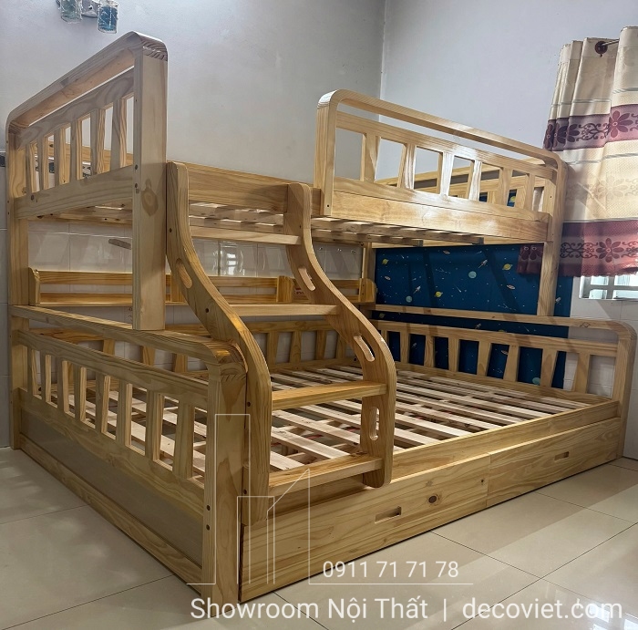 Giường tầng gỗ 1m8 thích hợp cho homestay, phòng trọ hoặc nhà ở gia đình.