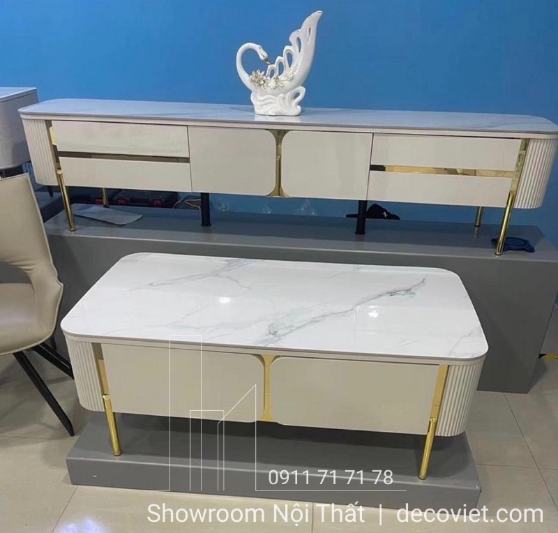 set bàn trà kệ tivi mặt đá nhập khẩu