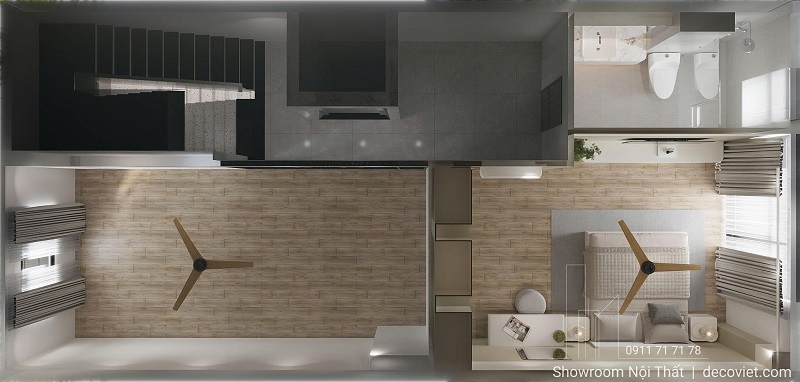 mặt bằng lầu 1 nhà phố Bình Dương bố trí khoa học