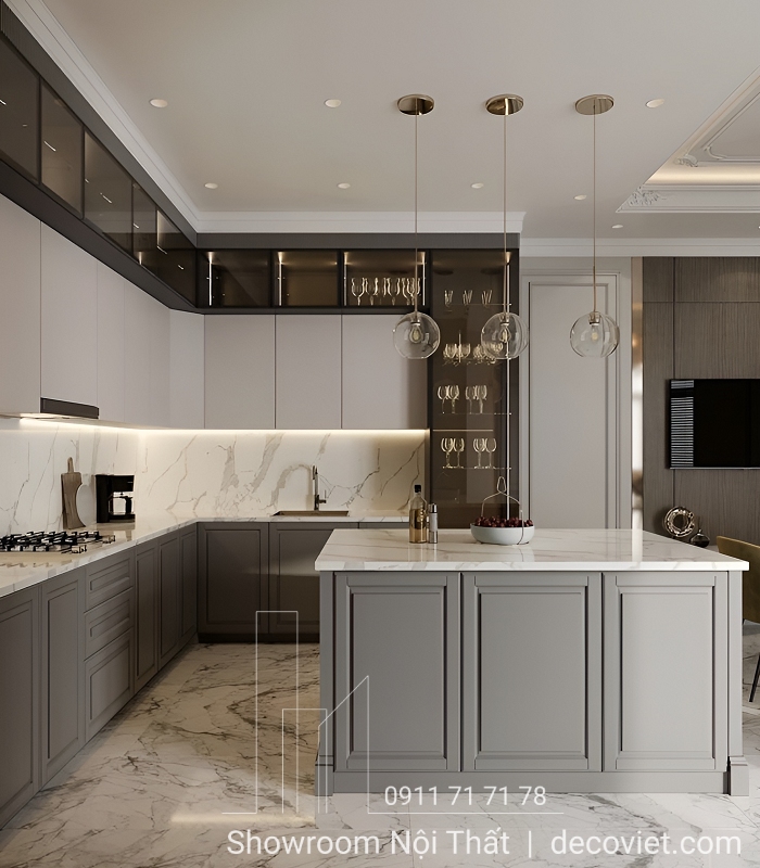 mẫu tủ bếp gỗ công nghiệp chữ L đơn giản