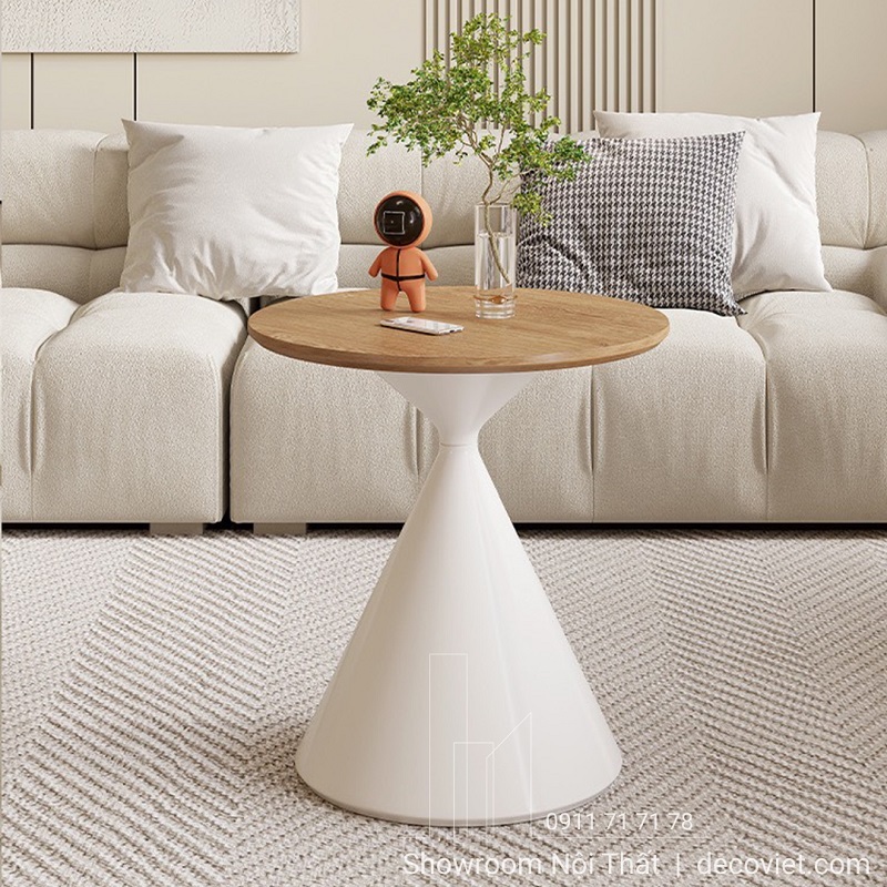 Set bàn trà gỗ tròn 475S hai bàn linh hoạt cho chung cư