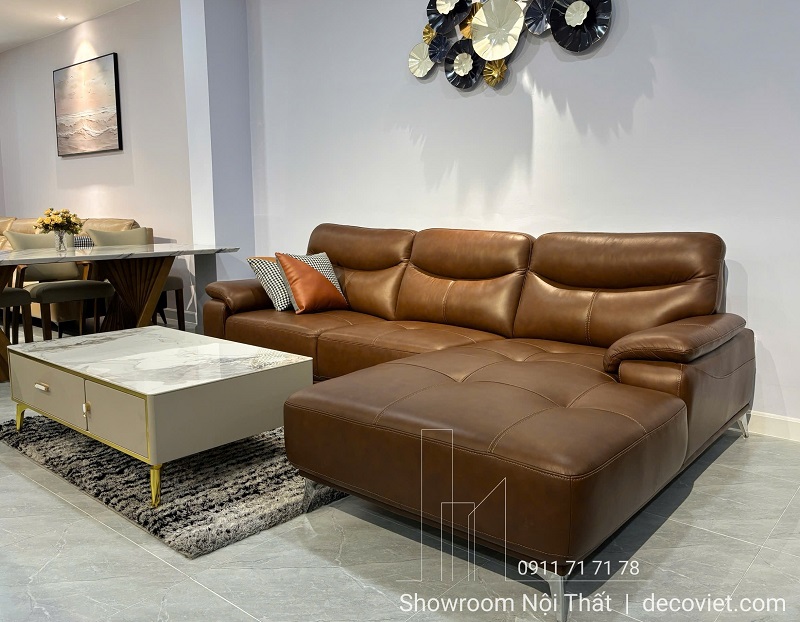 mẫu sofa da bò giá rẻ tone nâu sang trọng