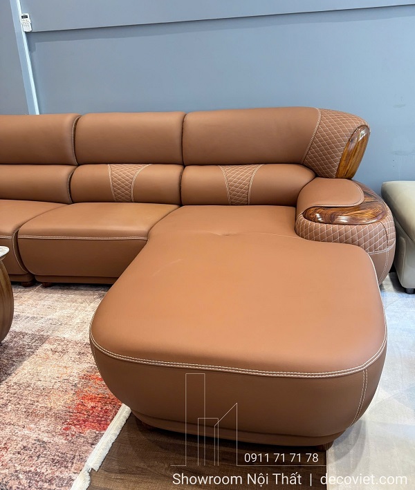 Sofa da bò gỗ mun cao cấp 1135T phù hợp căn hộ nhà phố biệt thự