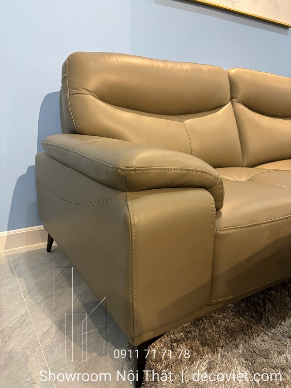 sofa chữ L bọc da bò thật màu nâu thanh lịch