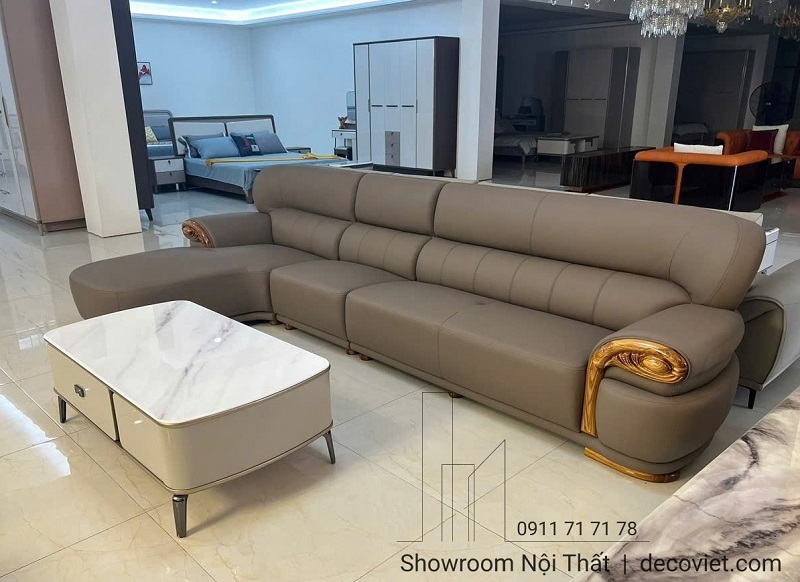 sofa góc L gỗ mun bọc da nhập khẩu cao cấp tại Nhà Decor