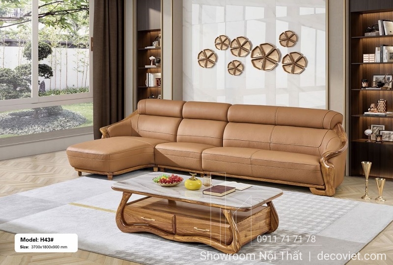 sofa gỗ mun bọc da cao cấp nhập khẩu, phong cách tân cổ điển