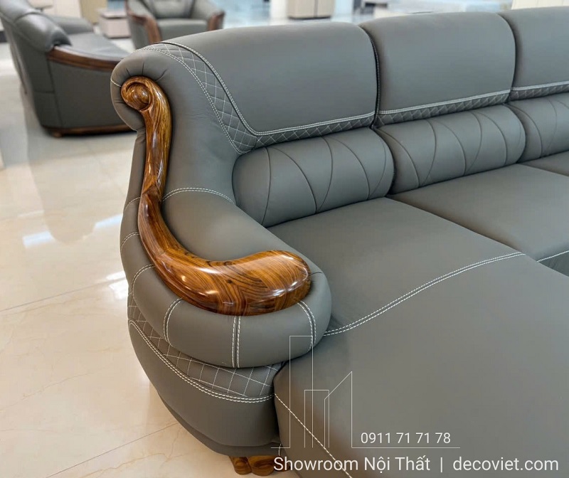 sofa gỗ mun tự nhiên bọc da nhập khẩu 1048T thiết kế quý phái