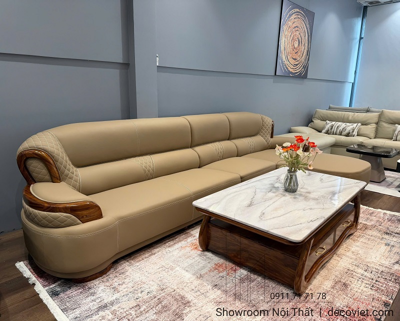 Bộ bàn ghế sofa gỗ mun da bò thật 1090T sang trọng, bền đẹp theo thời gian