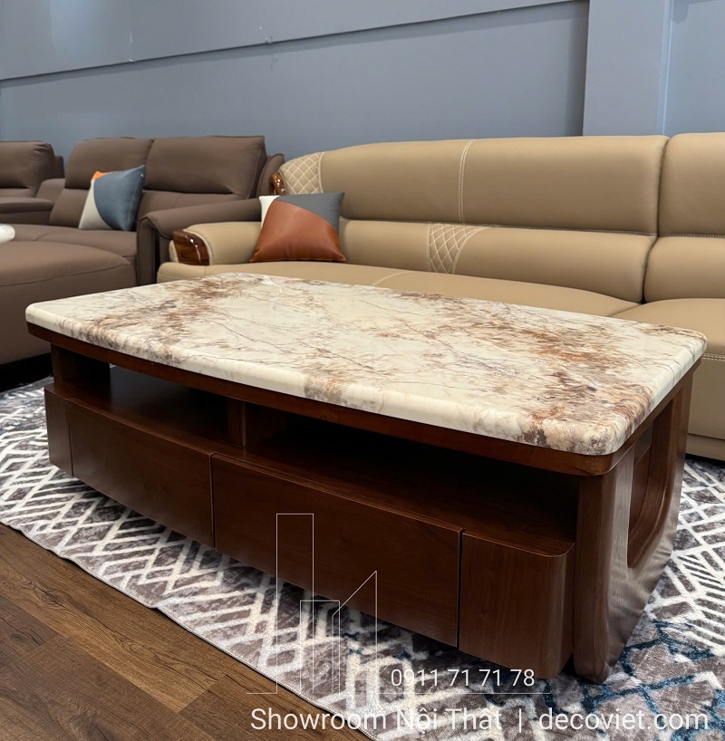 Bàn trà gỗ mặt đá cao cấp sang trọng thiết kế hiện đại cho phòng khách