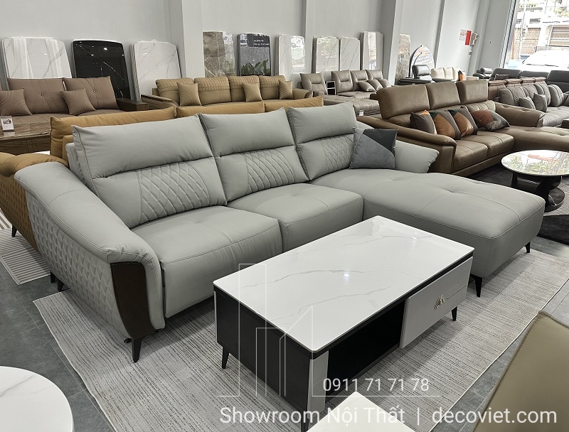 ghế sofa phòng khách chữ L bọc da cao cấp, hiện đại