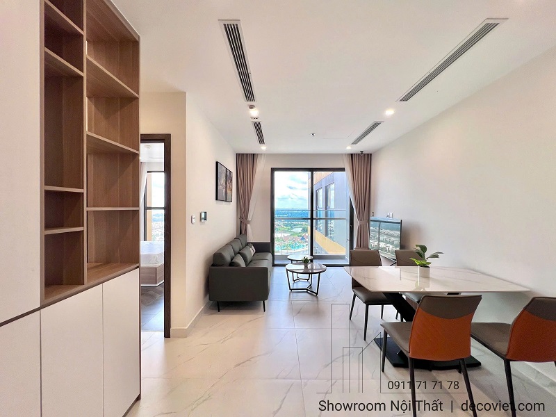 bộ sofa xám và bàn trà đá thi công nội thất chung cư cao cấp