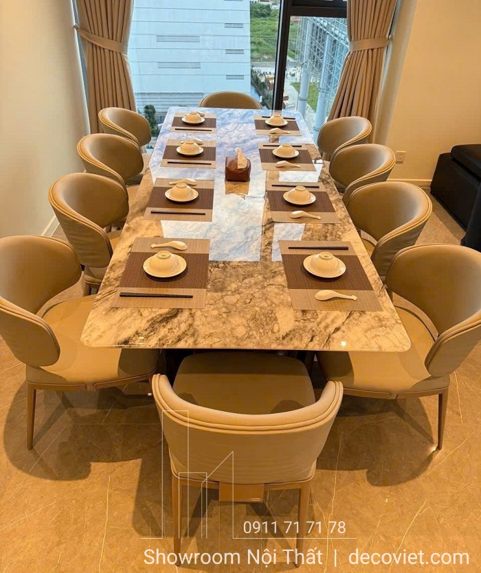 Thi công bàn ăn 10 ghế đá tự nhiên trong chung cư cao cấp
