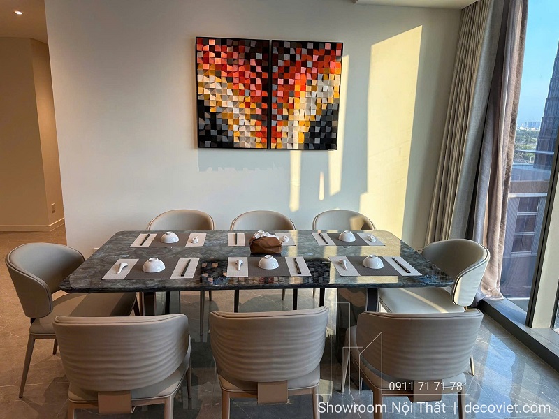 Thi công nội thất phòng khách và bếp liên thông căn hộ chung cư