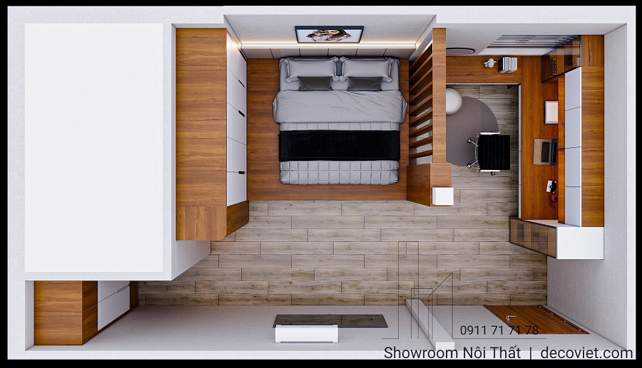 bản vẽ 3D bố trí nội thất phòng ngủ nhà phố 4 phòng ngủ hiện đại tại Nhà Bè